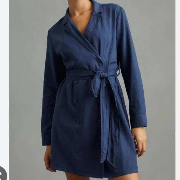 Anthropologie & Cloth & Stone Linen Belted Blazer Dress in Navy NWT - Picture 5 of 6